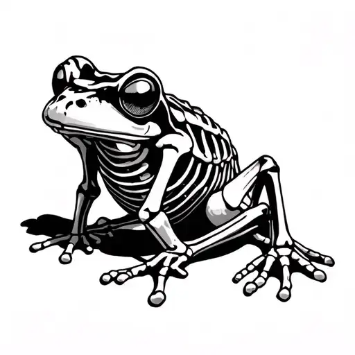 Frog Skeleton sat down facing foward tattoo design idea
