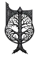 viking axe with tree of life intertwined within tattoo design idea
