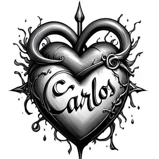 heart with infinity symbol with the name carlos tattoo design idea
