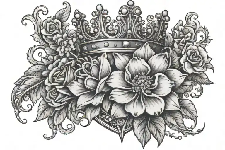 flowers with a queen crown on chest piece tattoo tattoo design idea