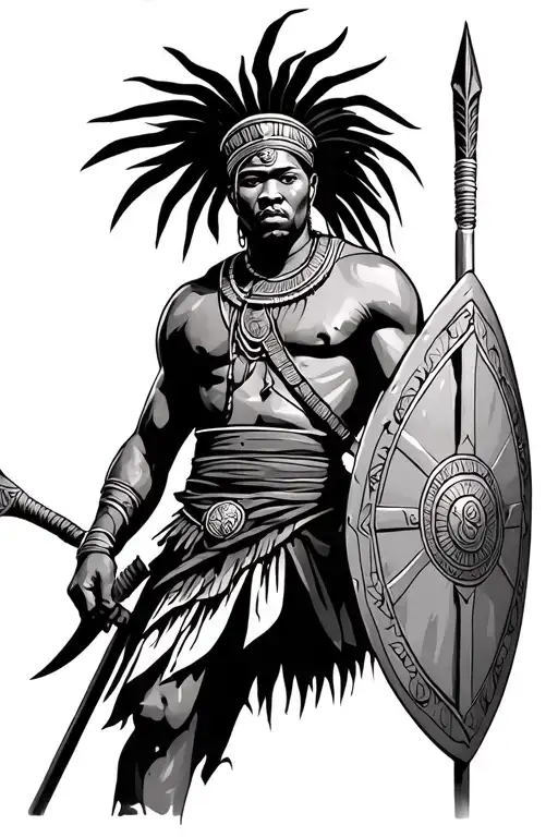 African warrior with spear and shield  tattoo design idea