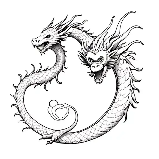 chinese zodiac dragon and monkey fine line tattoo tattoo design idea
