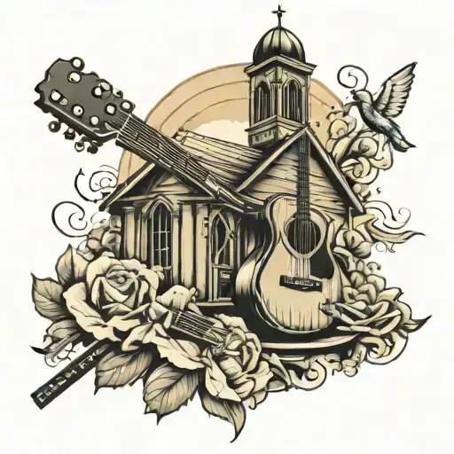 church+guitar+music+cricket+family tattoo design idea