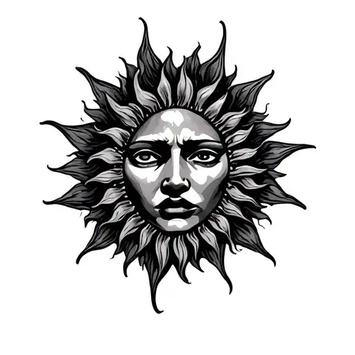 sun face American trad tattoo design idea