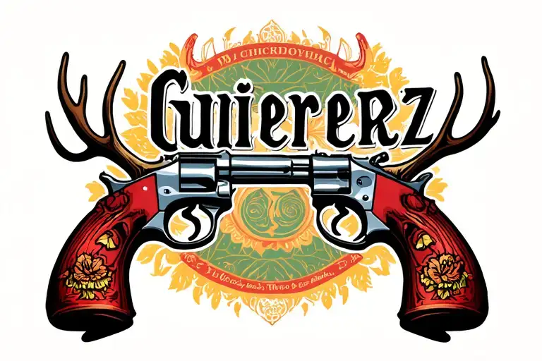 "Gutierrez " love guns antlers and family tattoo design idea