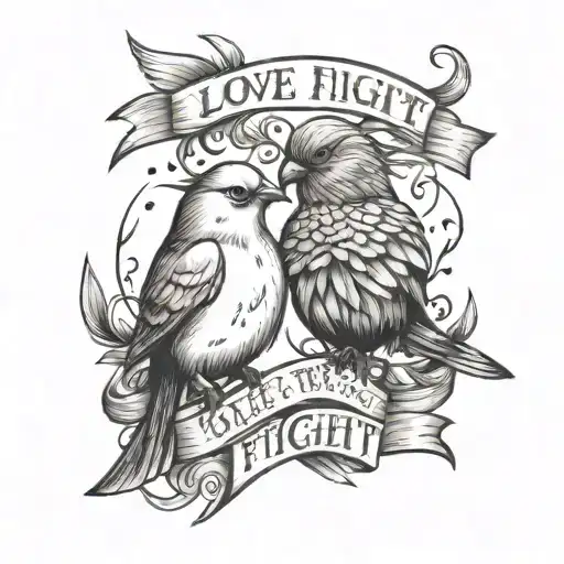 birds with words "love the fight" under tattoo design idea