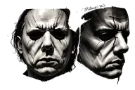 Michael myers face split tattoo design idea