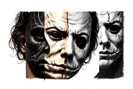 Michael myers face split tattoo design idea