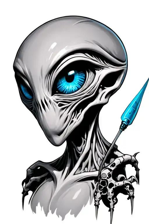 blue eyed alien with anal probe tattoo design idea