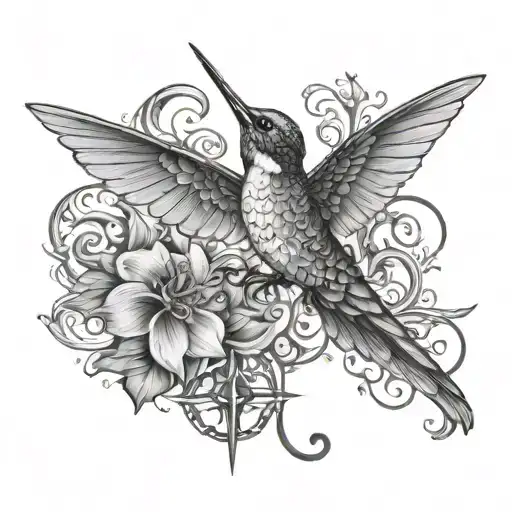 humming bird, dragon fly and cross made tattoo design idea