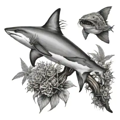 banyan tree, reef shark, triathlon race tattoo design idea