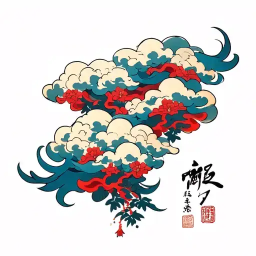 japanese cloud sleeve with akatsuki cloud shaped like tattoo design idea