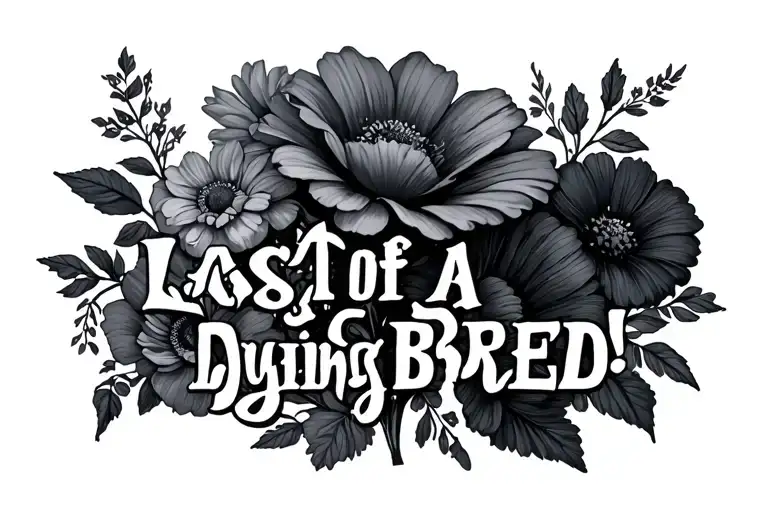 "Last Of A Dying Breed" bed of black and grey flowers tattoo design idea