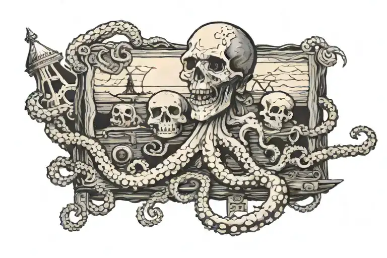 goonies movies VHS tape with treasure and an octopus kraken tattoo design idea