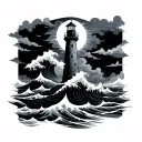 Lighthouse waves clouds japanese tattoo design idea