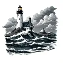 Lighthouse waves clouds japanese tattoo design idea