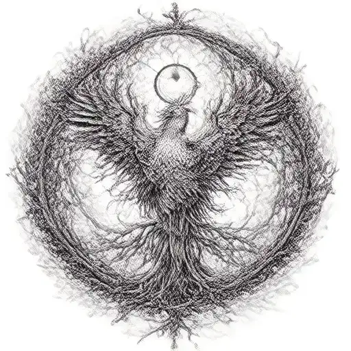 Phoenix Bird Inside A Tree Of Life and a Circle of life tattoo design idea