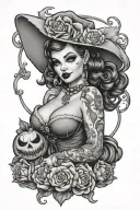 chubby Halloween pin up girl tattoo design idea