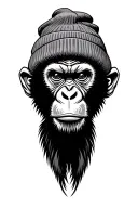 serious-looking monkey with beanie. eyes are narrowed, and its expression appears tough or unimpressed tattoo design idea
