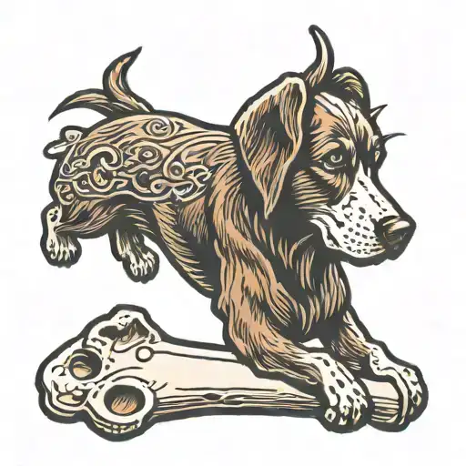 brown dog laying down chewing bone tattoo design idea