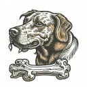 brown dog laying down chewing bone tattoo design idea