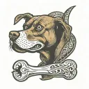 brown dog laying down chewing bone tattoo design idea