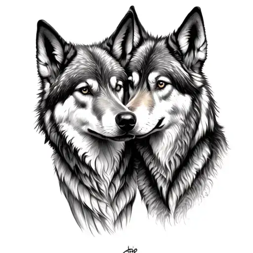 wolf couple in love written to tattoo design idea