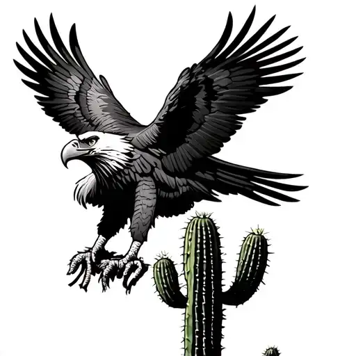 Mexican eagle on top of cactus with prickly pear tattoo design idea