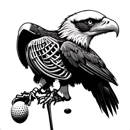bald eagle golfing skeleton tattoo design idea