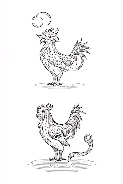 water monkey and metal dragon and wood rooster and earth tiger chibi tattoo design idea