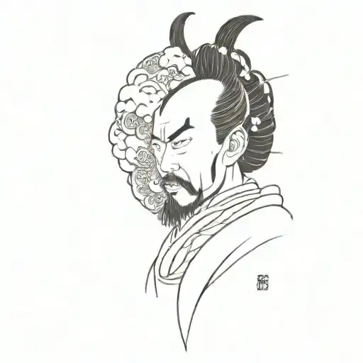 Coverup japanese samurai with clouds tattoo design idea