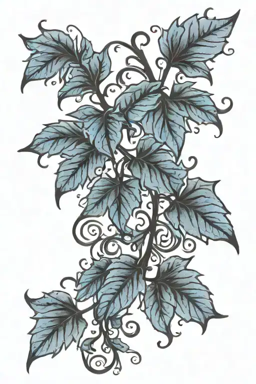 Blue leaves on vine falling dripping blue blood tattoo design idea