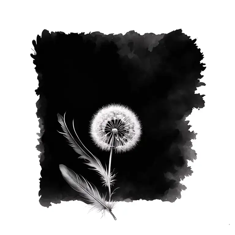 blackout feather and dandelion flower tattoo design idea