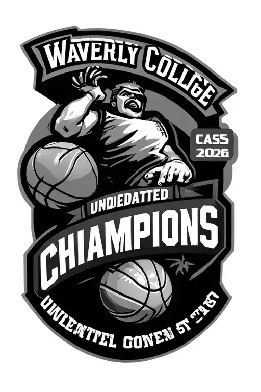 Championship banner "Waverley College 2026 CAS 1stV Undefeated Champions" tattoo design idea