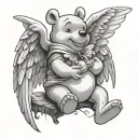 Winnie the Pooh with angel wings with a butterfly tattoo design idea