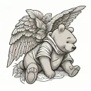 Winnie the Pooh with angel wings with a butterfly tattoo design idea