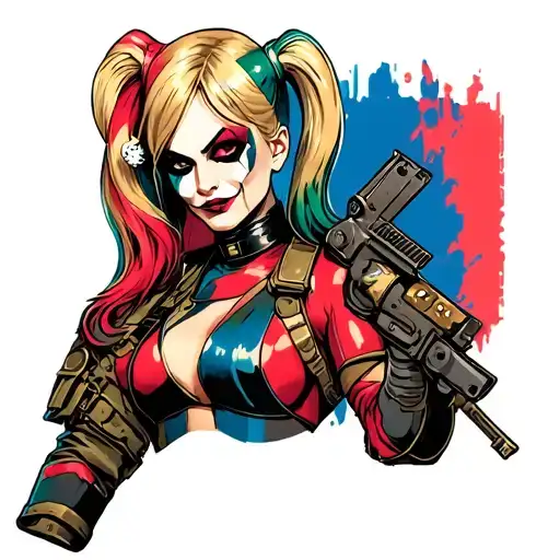 Harley Quinn as solider from Helldivers 2 the video game tattoo design idea