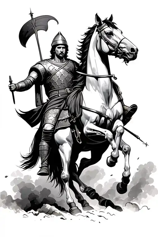 Roman soldier riding horse tattoo design idea