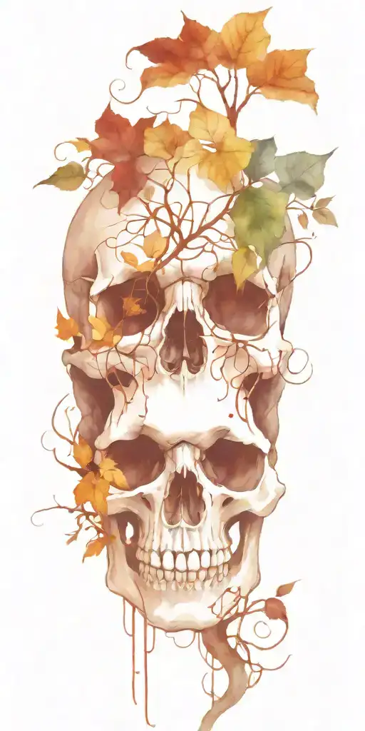 single skull at the bottom with trees and vines sprouting from the top  tattoo design idea