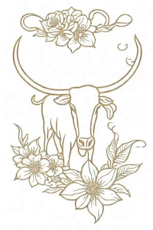 floral and longhorn  tattoo design idea
