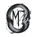 "MT" siren Capricorn constellation intertwined tattoo design idea