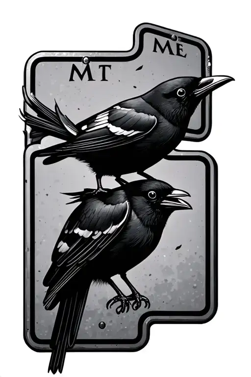 two black birds on a highway sign laughing at me tattoo design idea