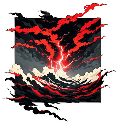 black storm with red lightning and dark clouds tattoo design idea