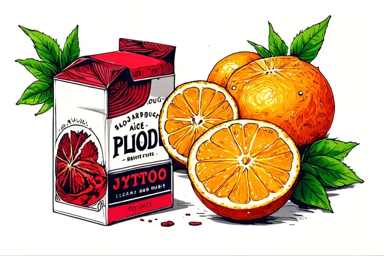 Blood and orange juice box tattoo design idea