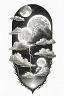 night sky moon thunderstorm cloud lightning dark space tattoo design idea