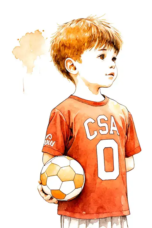 A child with the CSA shirt (on the shirt the name Gui under the number) with a ball on his arm looking from the field to the arch tattoo design idea