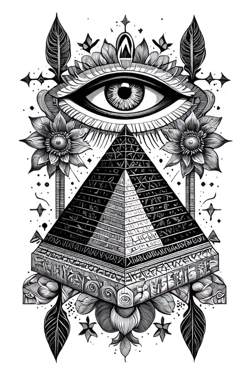eye of horus, pyramid, matatron's cube, ankh, flower of life tattoo design idea