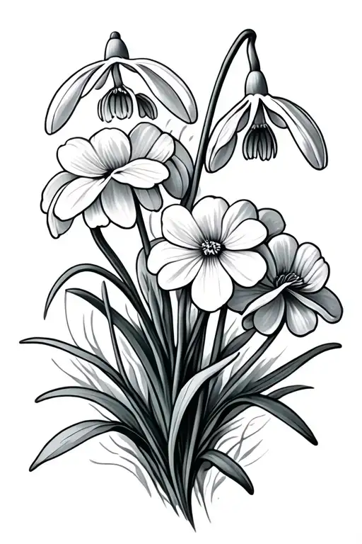 Snowdrops and carnations flowers tattoo design idea