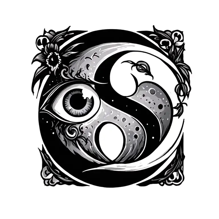 Moon and letter S and evil eye tattoo design idea