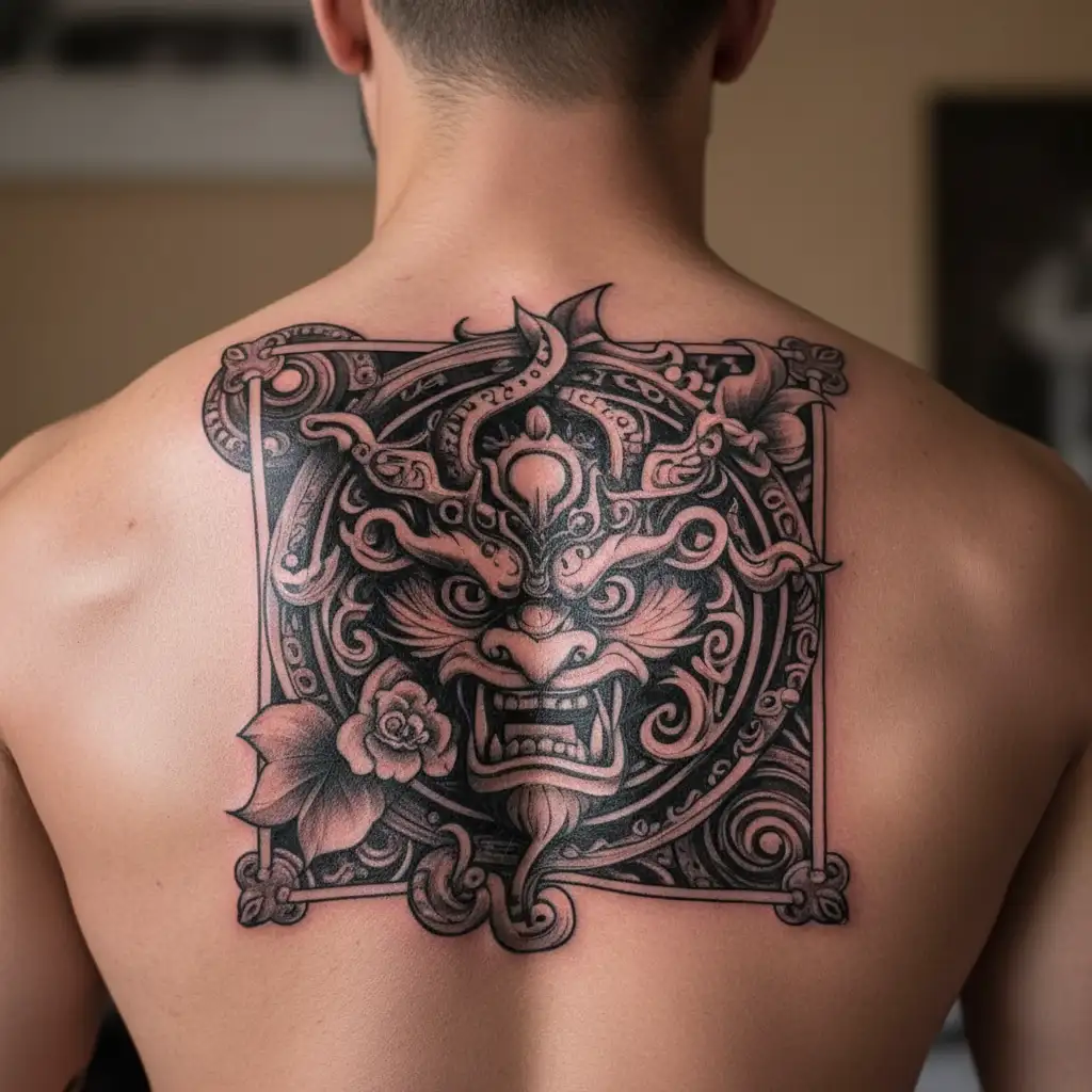 rahu and luck clover for men tattoo design idea